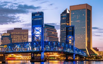 Main Street Bridge, Jacksonville, 4k, kaupunkimaisemat, moderneja rakennuksia, amerikan kaupungit, Florida, Amerikassa, USA, Kaupungin Jacksonville, John T Alsop Jr Silta