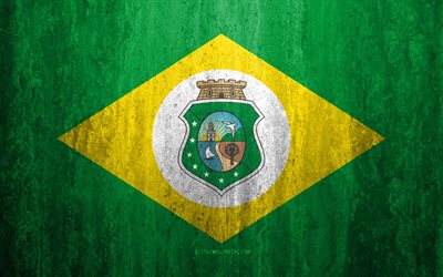 Bandeira do Cear&#225;, 4k, pedra de fundo, Estado brasileiro, grunge bandeira, Estado do cear&#225; bandeira, Brasil, grunge arte, Cear&#225;, bandeiras dos estados Brasileiros