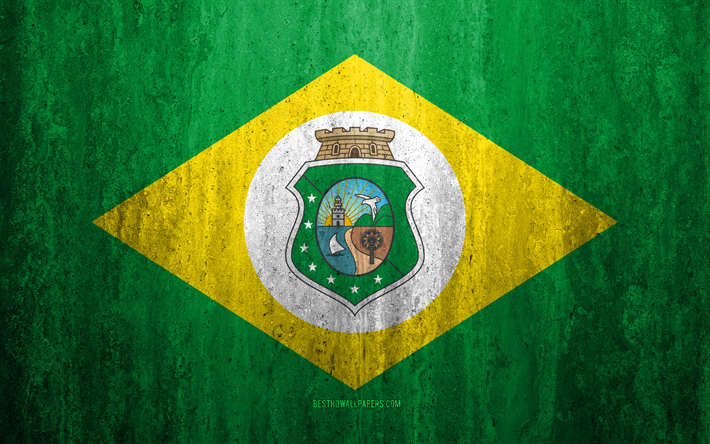Flaggan i Ceara, 4k, sten bakgrund, Brasilianska staten, grunge flagga, Ceara Statens flagga, Brasilien, grunge konst, Ceara, flaggor av Brasilianska staterna