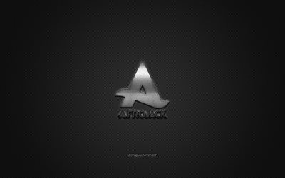 Afrojack-logo, hopea kiilt&#228;v&#228; logo, Afrojack metalli-tunnus, Hollantilainen DJ, Nick van de Wall, harmaa hiilikuitu rakenne, Afrojack, merkkej&#228;, creative art
