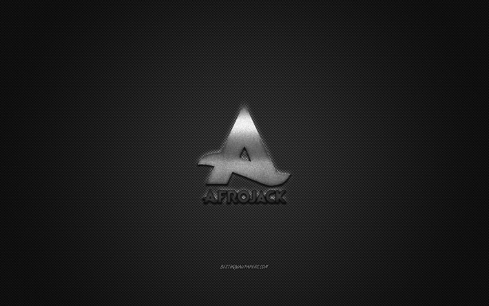 Afrojack logo, silver shiny logo, Afrojack metal emblem, Dutch DJ, Nick van de Wall, gray carbon fiber texture, Afrojack, brands, creative art