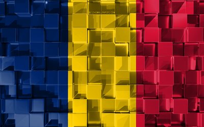 Flag of Chad, 3d flag, 3d cubes texture, Flags of African countries, 3d art, Chad, Africa, 3d texture, Chad flag
