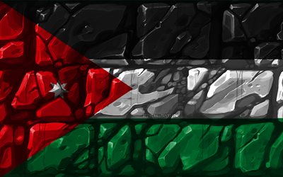 Jordan bandiera, brickwall, 4k, paesi Asiatici, simboli nazionali, Bandiera della Giordania, creativo, Giordania, Asia, Giordania 3D bandiera