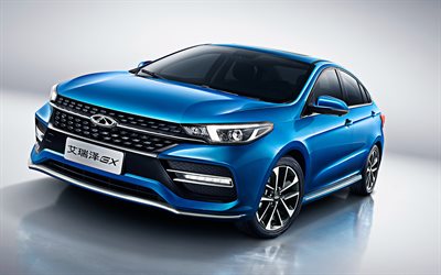 شيري Arrizo GX, 2019, 4k, الخارجي, منظر أمامي, زرقاء, الزرقاء الجديدة Arrizo GX, السيارات الصينية, شيري