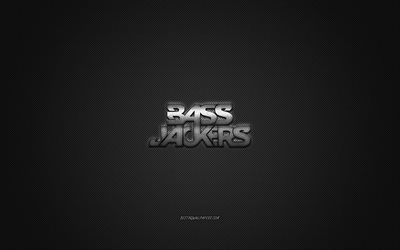Bassjackers logo, silver shiny logo, Bassjackers metal emblem, Dutch DJ duo, Marlon Flohr, Ralph van Hilst, gray carbon fiber texture, Bassjackers, brands, creative art