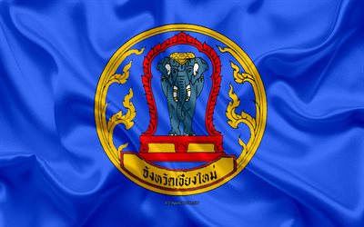 Bandiera nella Provincia di Chiang Mai, 4k, seta, bandiera, provincia della Thailandia, texture, Chiang Mai, Thailandia, nella Provincia di Chiang Mai