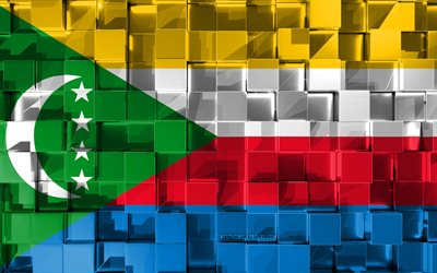 Bandiera delle Comore, 3d, bandiera, cubetti di grana, le Bandiere dei paesi Africani, 3d arte, Comore, Africa, texture 3d, bandiera delle Comore