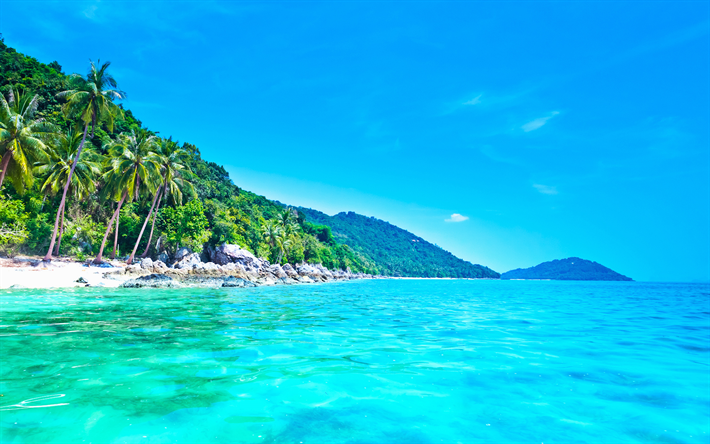 Samui Island, tropical island, ocean, Koh Samui, Thailand, Kra Isthmus, azure lagoon, palm trees, seascape, islands of Thailand