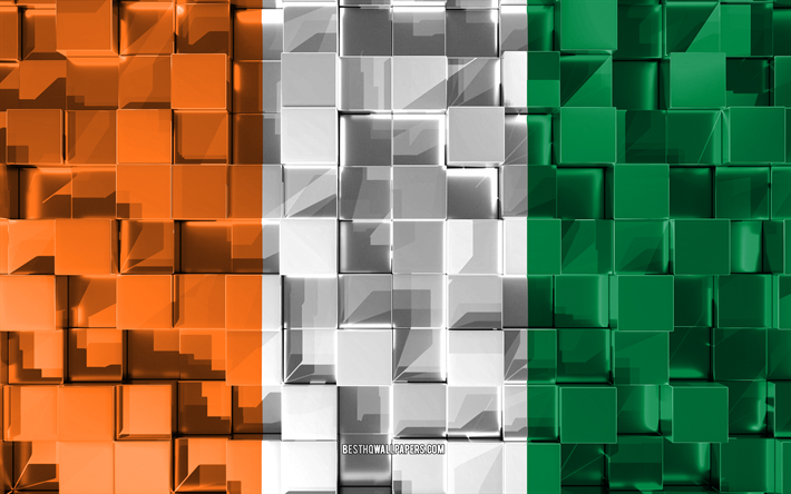 Flag of Ivory Coast, 3d flag, 3d cubes texture, Flags of African countries, Cote dIvoire, 3d art, Ivory Coast, Africa, 3d texture, Ivory Coast flag