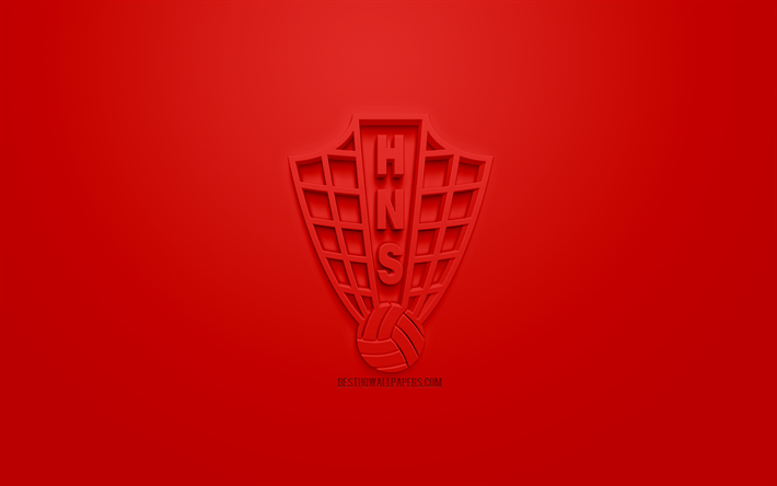 Kroatien i fotboll, kreativa 3D-logotyp, r&#246;d bakgrund, 3d-emblem, Kroatien, Europa, UEFA, 3d-konst, fotboll, snygg 3d-logo