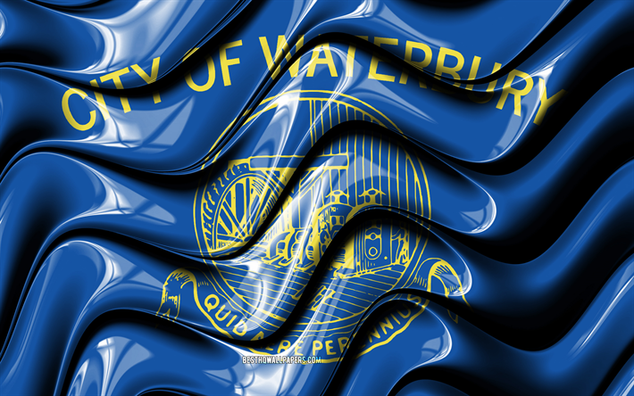 Waterbury flagga, 4k, Usa st&#228;der, Connecticut, 3D-konst, Flaggan i Waterbury, USA, Staden Waterbury, amerikanska st&#228;der, Waterbury 3D-flagga, St&#228;der i USA, Waterbury
