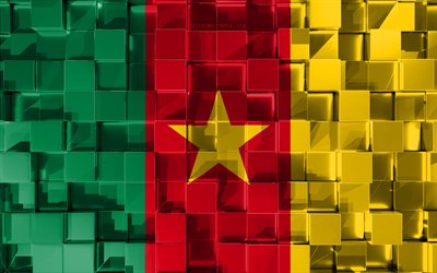 Flaggan i Kamerun, 3d-flagga, 3d kuber konsistens, Flaggor i Afrikanska l&#228;nder, 3d-konst, Kamerun, Afrika, 3d-textur, Kamerun flagga