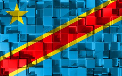 Flagga av Demokratiska Republiken Kongo, 3d-flagga, 3d kuber konsistens, Flaggor i Afrikanska l&#228;nder, 3d-konst, Demokratiska Republiken Kongo, Afrika, 3d-textur