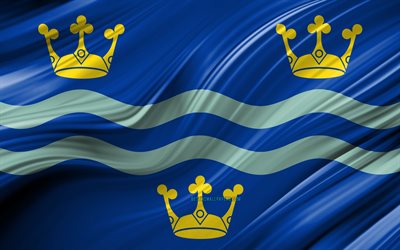 4k, Cambridgeshire bandera, ingl&#233;s condados, 3D ondas, la Bandera de Cambridgeshire, los Condados de Inglaterra, en el condado de Cambridgeshire County, distritos administrativos, Europa, Inglaterra, en el condado de Cambridgeshire