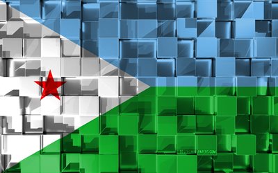 Flag of Djibouti, 3d flag, 3d cubes texture, Flags of African countries, 3d art, Djibouti, Africa, 3d texture, Djibouti flag