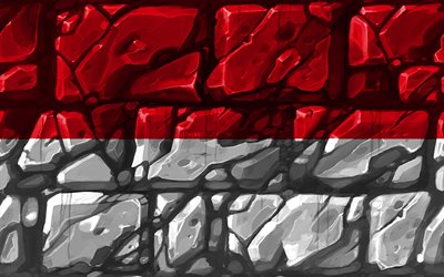 Indonesian lippu, brickwall, 4k, Aasian maissa, kansalliset symbolit, Lipun Indonesia, luova, Indonesia, Aasiassa, Indonesia 3D flag