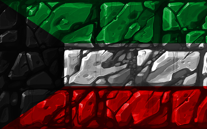 الكويتي العلم, brickwall, 4k, البلدان الآسيوية, الرموز الوطنية, علم الكويت, الإبداعية, الكويت, آسيا, الكويت 3D العلم