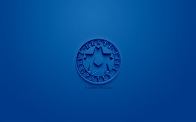 إستونيا الوطني لكرة القدم, الإبداعية شعار 3D, خلفية زرقاء, 3d شعار, إستونيا, أوروبا, الاتحاد الاوروبي, الفن 3d, كرة القدم, أنيقة شعار 3d
