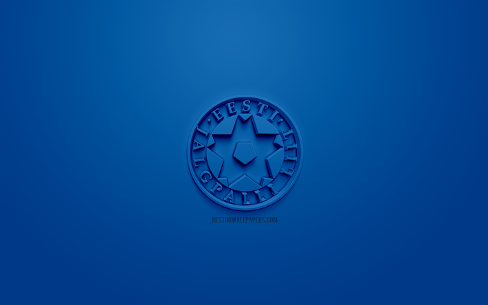 Estonia national football team, creative 3D logo, blue background, 3d emblem, Estonia, Europe, UEFA, 3d art, football, stylish 3d logo