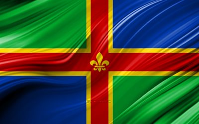 4k, Lincolnshire bandeira, munic&#237;pios ingl&#234;s, 3D ondas, Bandeira de Lincolnshire, Condados da Inglaterra, Condado De Lincolnshire, distritos administrativos, Lincolnshire 3D bandeira, Europa, Inglaterra, Lincolnshire