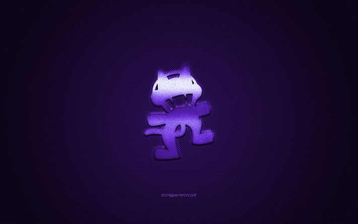 Monstercat-logo, violetti kiilt&#228;v&#228; logo, Monstercat metalli-tunnus, violetti hiilikuitu rakenne, Monstercat, merkkej&#228;, creative art