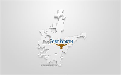 Fort Worth carte silhouette, 3d drapeau de Fort Worth, ville Am&#233;ricaine, art 3d, Fort Worth 3d drapeau, Texas, &#233;tats-unis, Fort Worth, la g&#233;ographie, les drapeaux des villes des &#233;tats-unis