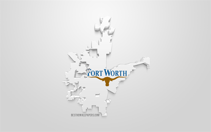 Fort Worth mapa silhueta, 3d bandeira de Fort Worth, Cidade americana, Arte 3d, Fort Worth 3d bandeira, Texas, EUA, Fort Worth, geografia, bandeiras de cidades dos EUA