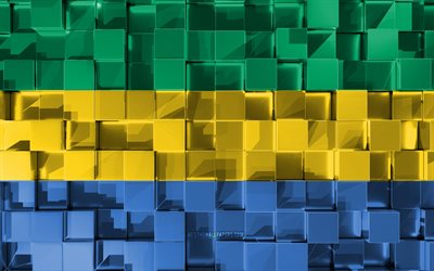 Flag of Gabon, 3d flag, 3d cubes texture, Flags of African countries, 3d art, Gabon, Africa, 3d texture, Gabon flag