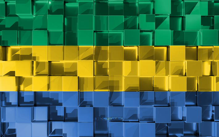 Flaggan i Gabon, 3d-flagga, 3d kuber konsistens, Flaggor i Afrikanska l&#228;nder, 3d-konst, Gabon, Afrika, 3d-textur, Gabon flagga