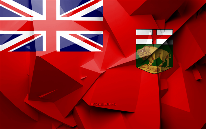 4k, Flag of Manitoba, geometric art, Provinces of Canada, Manitoba flag, creative, canadian provinces, Manitoba Province, administrative districts, Manitoba 3D flag, Canada, Manitoba