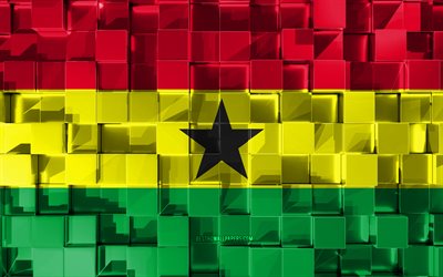 Ghanan lippu, 3d-lippu, 3d kuutiot rakenne, Liput Afrikkalainen maissa, 3d art, Ghana, Afrikka, 3d-rakenne
