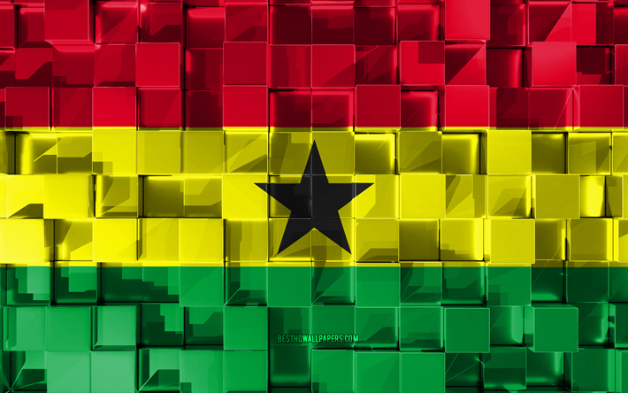 Flaggan i Ghana, 3d-flagga, 3d kuber konsistens, Flaggor i Afrikanska l&#228;nder, 3d-konst, Ghana, Afrika, 3d-textur, Ghana-flagga