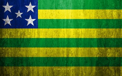 Bandiera di Goias, 4k, pietra, sfondo, stato Brasiliano, grunge, bandiera, Stato di Goias bandiera, Brasile, arte, Goias, le bandiere degli stati Brasiliani