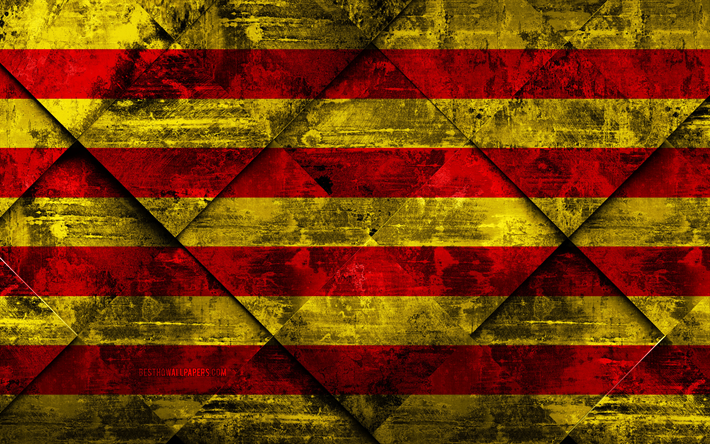 Lippu Katalonian, grunge art, rhombus grunge tekstuuri, Espanjan itsehallintoalue, Katalonian lippu, Espanja, Katalonia, Yhteis&#246;jen Espanja, creative art