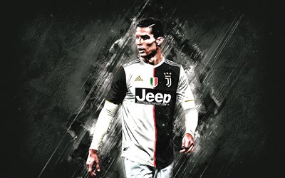 Cristiano Ronaldo, CR7, la Juventus FC, le portrait, le footballeur portugais, la juventus nouvel uniforme 2020, en pierre grise, de fond, de la Serie A, l&#39;Italie, le football, Ronaldo Juventus