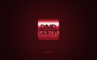 David Guetta logo, rosso lucido logo, David Guetta in metallo emblema, il DJ francese David Pierre Guetta, rosso in fibra di carbonio trama, David Guetta, marchi, arte creativa