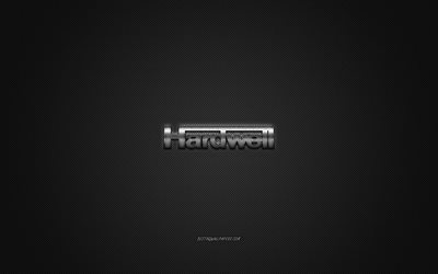Hardwellのロゴ, 銀色の光沢のあるロゴ, Hardwell金属エンブレム, オランダDJ, Robbert van de Corput, グレーの炭素繊維の質感, Hardwell, ブランド, 【クリエイティブ-アート