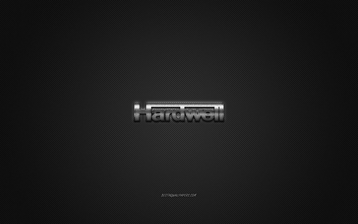 Hardwell logo, silver shiny logo, Hardwell metal emblem, Dutch DJ, Robbert van de Corput, gray carbon fiber texture, Hardwell, brands, creative art