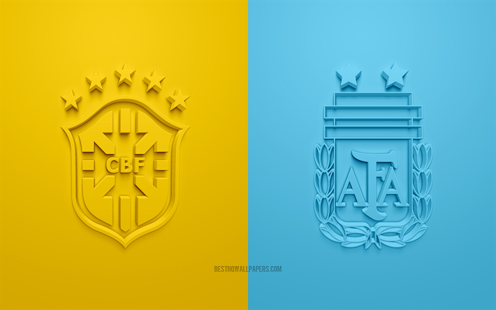 Brazil vs Argentina, 2019 Copa America, Semifinal, Yellow-blue background, 3D art, promo, football match, Brazil 2019, football