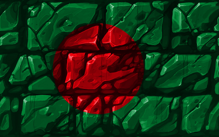 Bangladeshin lippu, brickwall, 4k, Aasian maissa, kansalliset symbolit, luova, Bangladesh, Aasiassa, Bangladeshin 3D flag