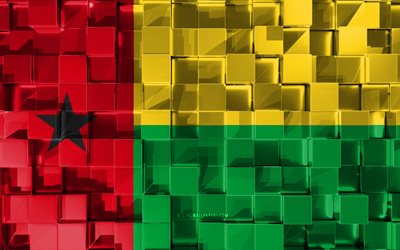 Flaggan i Guinea-Bissau, 3d-flagga, 3d kuber konsistens, Flaggor i Afrikanska l&#228;nder, 3d-konst, Guinea-Bissau, Afrika, 3d-textur, Guinea-Bissau flagga