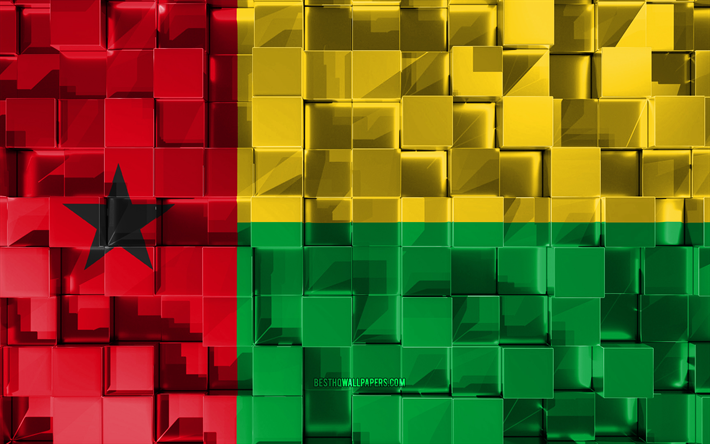 Flaggan i Guinea-Bissau, 3d-flagga, 3d kuber konsistens, Flaggor i Afrikanska l&#228;nder, 3d-konst, Guinea-Bissau, Afrika, 3d-textur, Guinea-Bissau flagga