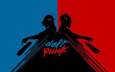Daft Punk, 4k, o m&#237;nimo de, criativo, f&#227; de arte, o m&#250;sico franc&#234;s, superstars, Daft Punk silhuetas, Thomas Bangalter, Guillaume Emmanuel de Homem-Christo