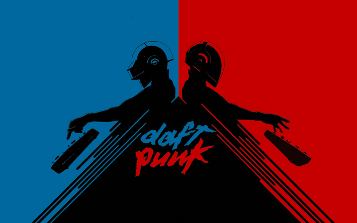 Daft Punk, 4k, o m&#237;nimo de, criativo, f&#227; de arte, o m&#250;sico franc&#234;s, superstars, Daft Punk silhuetas, Thomas Bangalter, Guillaume Emmanuel de Homem-Christo