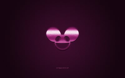 Deadmau5-logo, violetti kiilt&#228;v&#228; logo, Deadmau5 metalli-tunnus, Kanadalainen DJ, Joel Thomas Zimmerman, violetti hiilikuitu rakenne, Deadmau5, merkkej&#228;, creative art