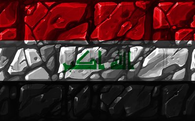Iraqi flag, brickwall, 4k, Asian countries, national symbols, Flag of Iraq, creative, Iraq, Asia, Iraq 3D flag