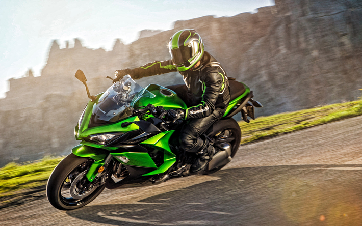 Kawasaki Z1000SX, 2019, sport, moto, Kawasaki Ninja 1000, nuovo nero verde Z1000SX, giapponesi, Kawasaki