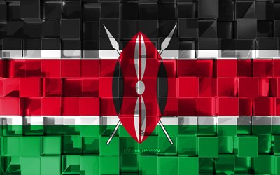 Flaggan i Kenya, 3d-flagga, 3d kuber konsistens, Flaggor i Afrikanska l&#228;nder, 3d-konst, Kenya, Afrika, 3d-textur, Kenyas flagga