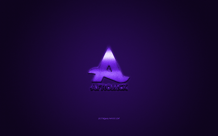 Afrojack logo, dark purple shiny logo, Afrojack metal emblem, Dutch DJ, Nick van de Wall, dark purple carbon fiber texture, Afrojack, brands, creative art
