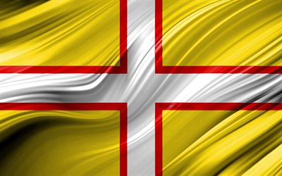 4k, Dorset, bandiera, contee inglesi, 3D onde, Bandiera del Dorset, Contee dell&#39;Inghilterra, Contea di Dorset, amministrativo, distretti, Dorset 3D, Europa, Inghilterra